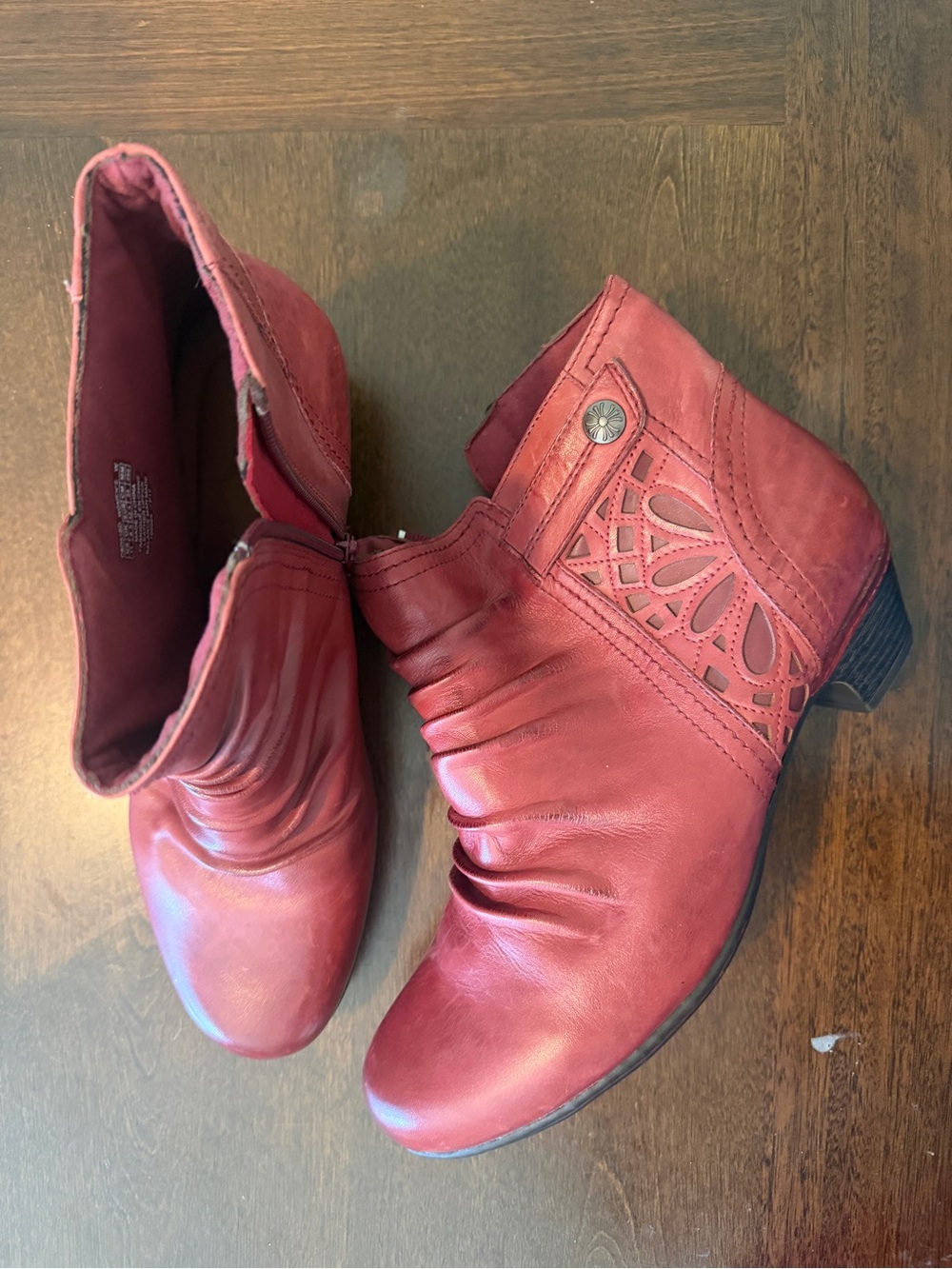 Rockport Red Ankle Booties with Laser-Cut Side Detail